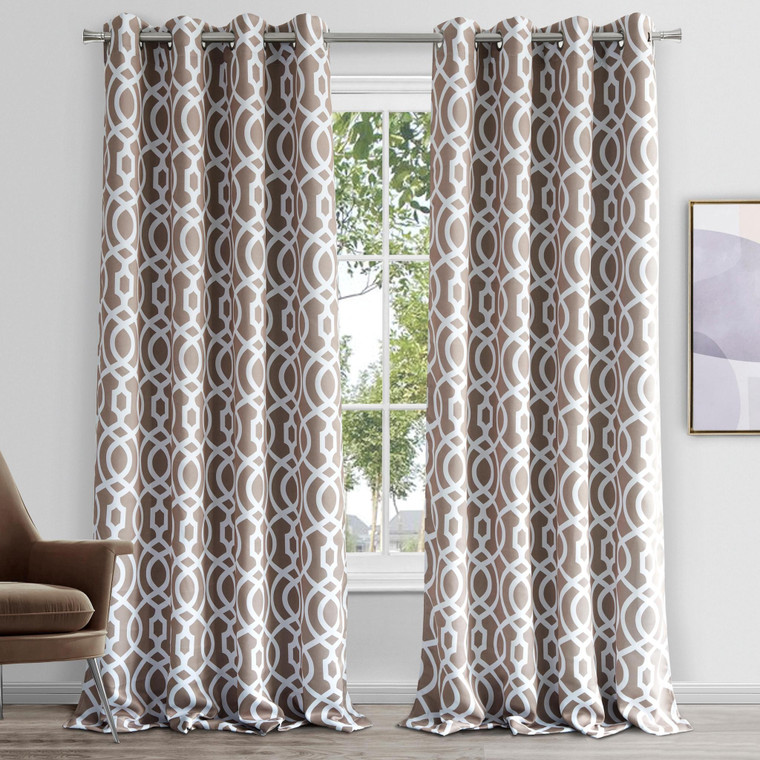 Homeroots 84" Taupe Trellis Black Out Window Curtain Panel 473329