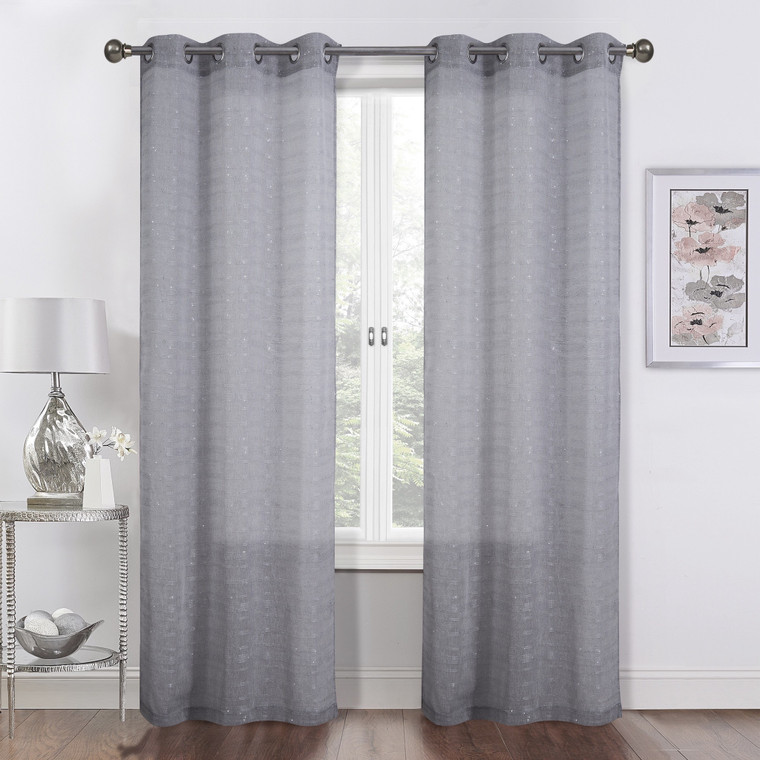 Homeroots Set Of Two 96" Gray Shimmery Window Curtain Panels 473357