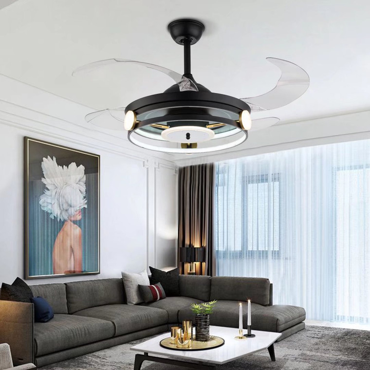 Homeroots Modern Black Ceiling Lamp With Retractable Fan 475190