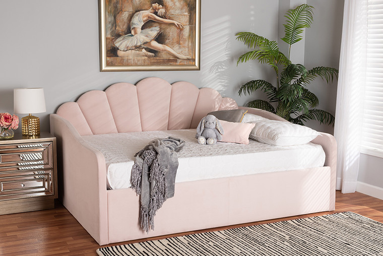 Baxton Studio Timila Modern And Contemporary Light Pink Velvet Fabric Upholstered Queen Size Daybed BBT61078-Light Pink Velvet-Daybed-Queen