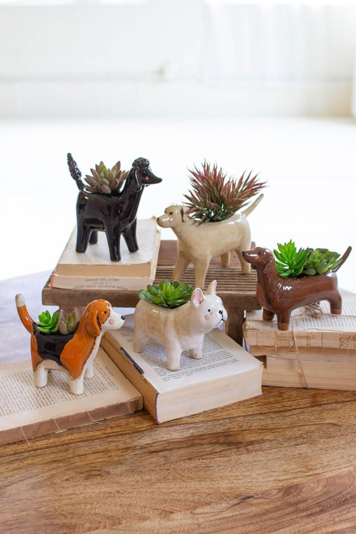 Set Of Five Ceramic Dog Planters CDV2172 By Kalalou