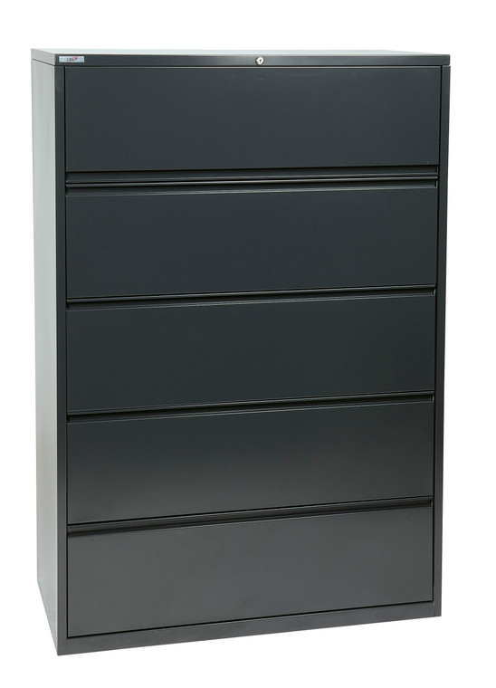 Office Star 42" Wide 5 Drawer Lateral File With Core-Removeable Lock & Adjustable Glides - Charcoal LF542-C