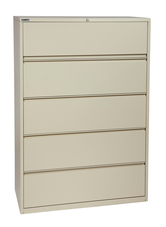 Office Star 42" Wide 5 Drawer Lateral File With Core-Removeable Lock & Adjustable Glides - Putty LF542-P