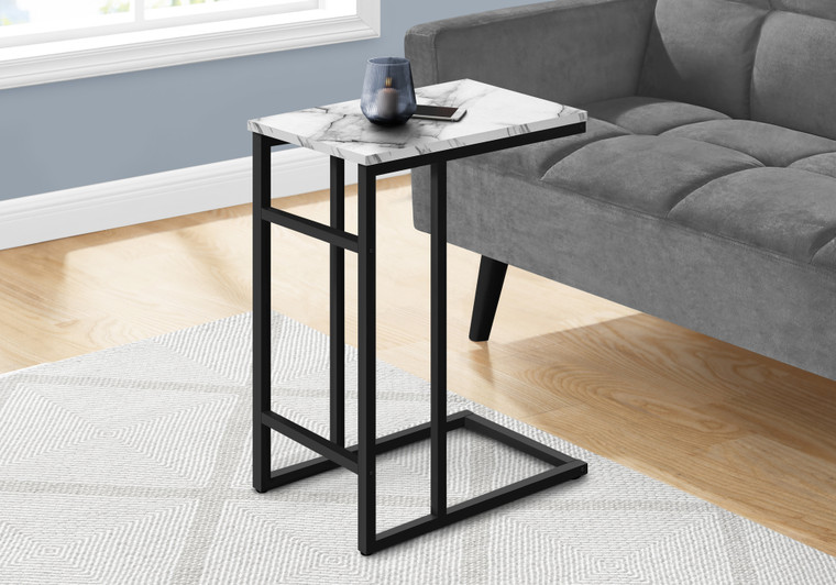 Monarch Accent Table - 24"H - White Marble - Black Metal I 2173