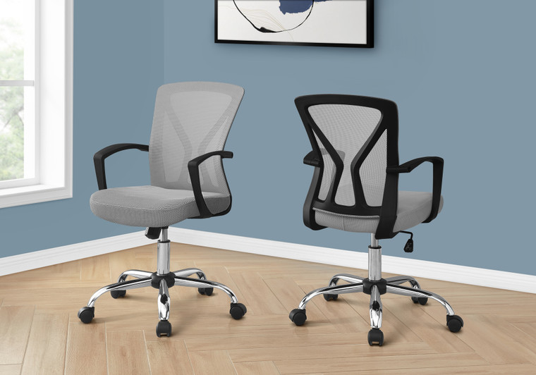 Monarch Office Chair - Grey - Chrome Base On Castors I 7461
