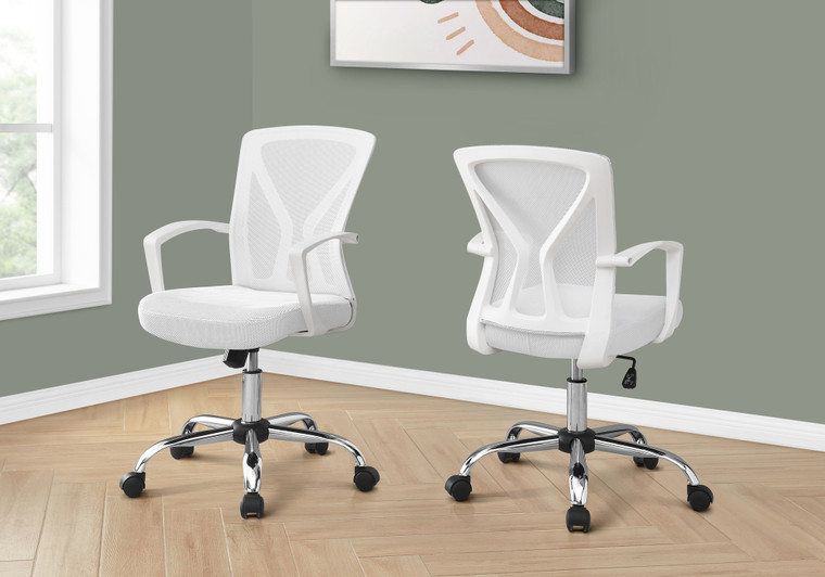 Monarch Office Chair - White - Chrome Base On Castors I 7462