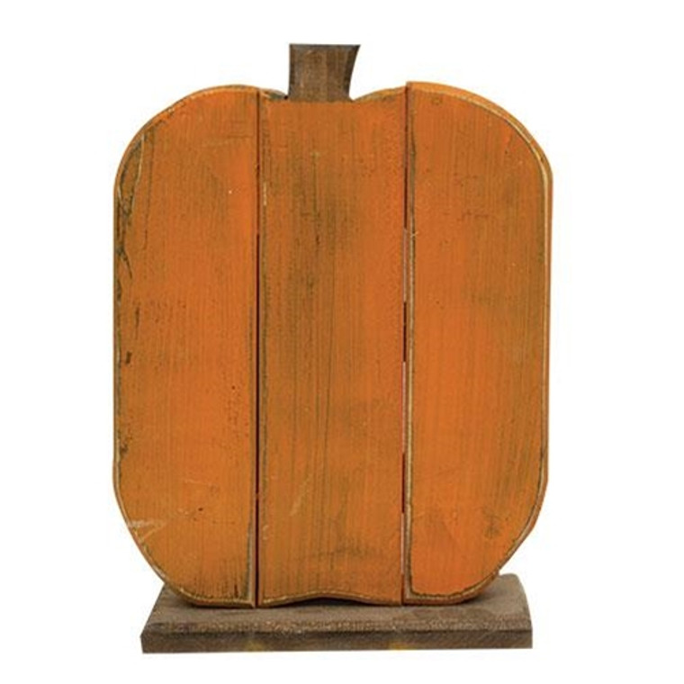 Distressed Wooden Orange Pumpkin On Stand GFS120021LG By CWI Gifts