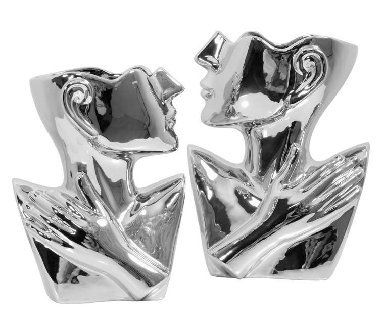 AFD Home 12021199 Abstract Torso Vases Silver Set Of 2