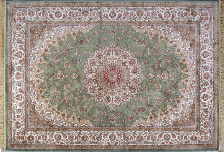 AFD Home 12016116 Regal 7 X 10 Green And Ivory Isfahan Design Rug