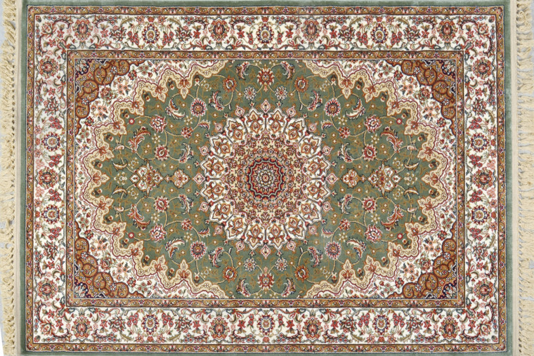 AFD Home 12016118 Regal 4 X 6 Green And Ivory Isfahan Design Rug