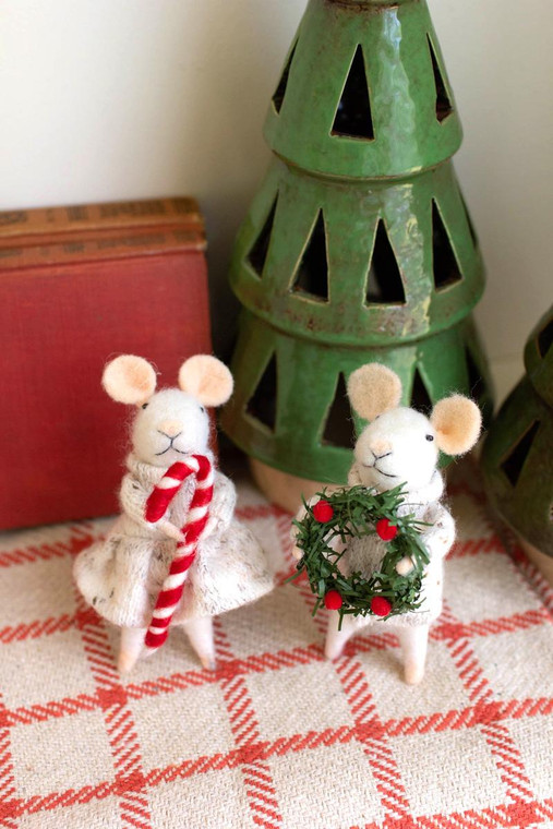 Set Of Two Felt Christmas Mice CHB2337 By Kalalou