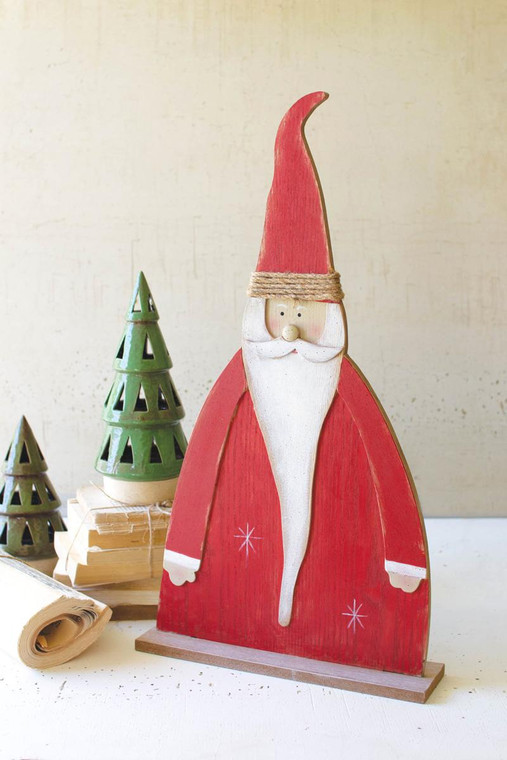 Painted Wooden Santa On A Stand CHE1452 By Kalalou