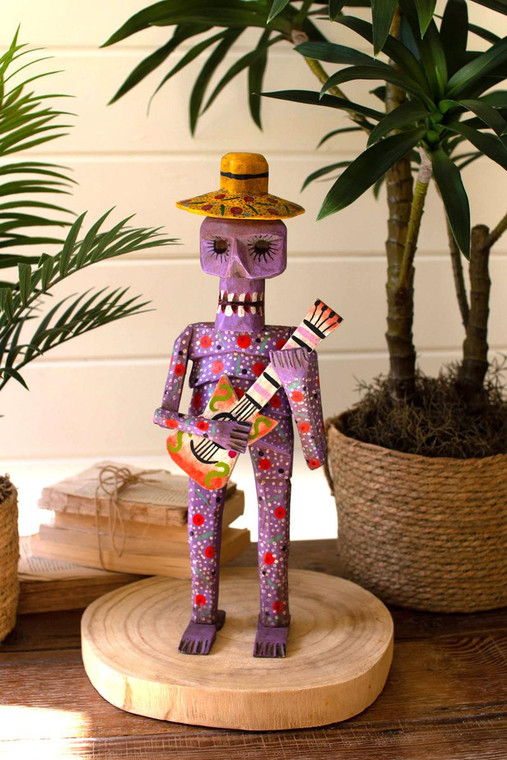 Painted Wooden Skeleton Guitarist GJC1009 By Kalalou