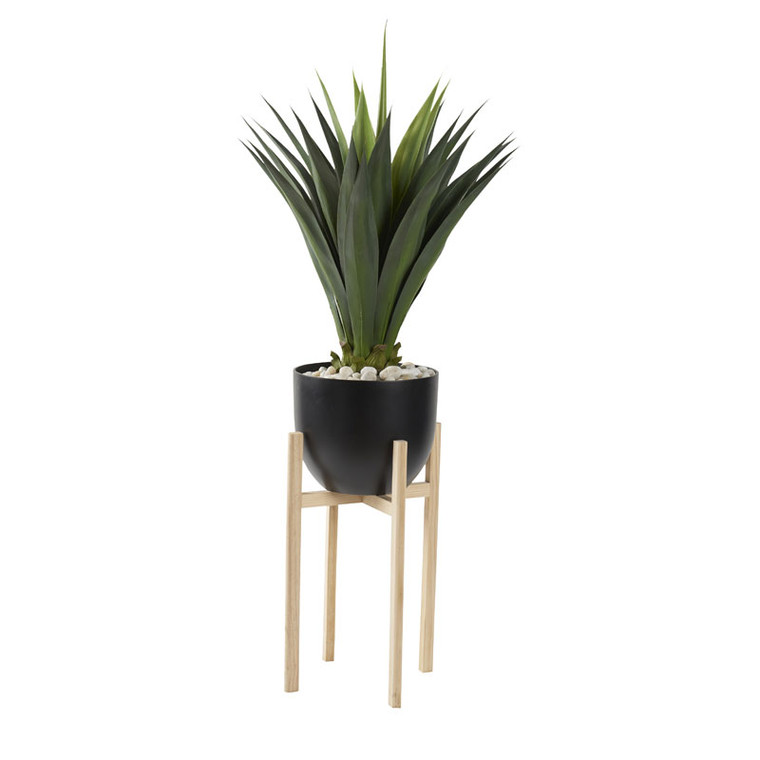 64" Jumbo Agave Plant In Black Bowl With Wood Stand 321233 By DW Silks