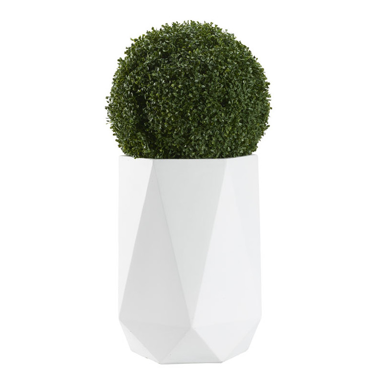 38" Boxwood Ball In Large White Geometric Planter 321239 By DW Silks