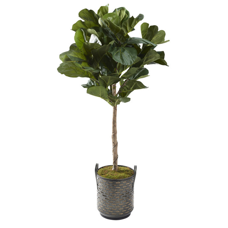 64" Fiddle Leaf Fig Tree In Round Metal Planter 321254 By DW Silks