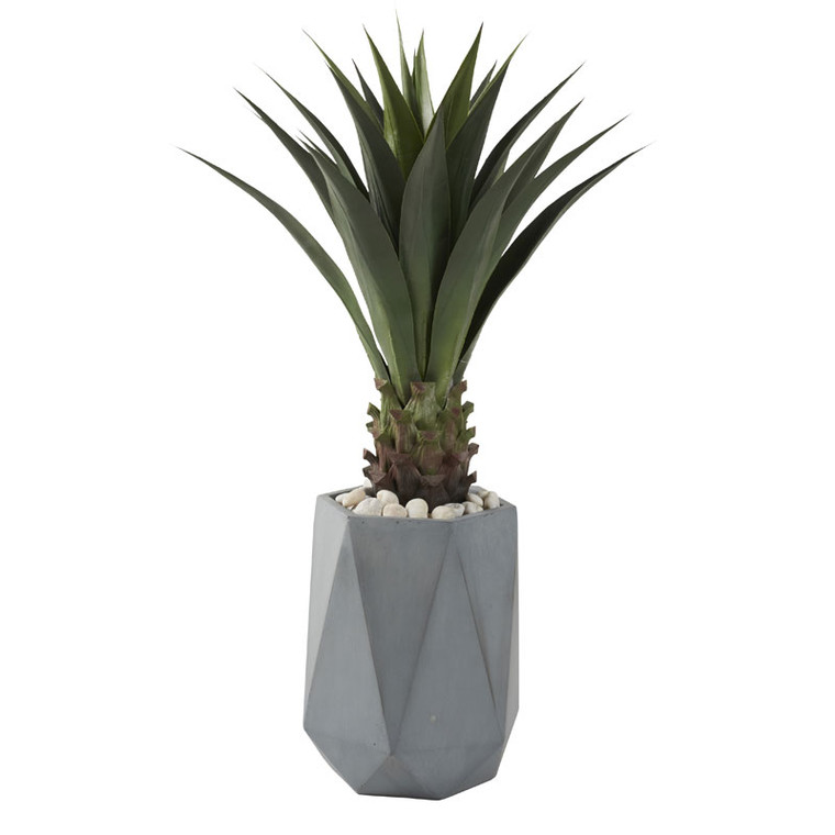 Jumbo Agave Plant In Grey Resin Geometric Planter 321294 By DW Silks