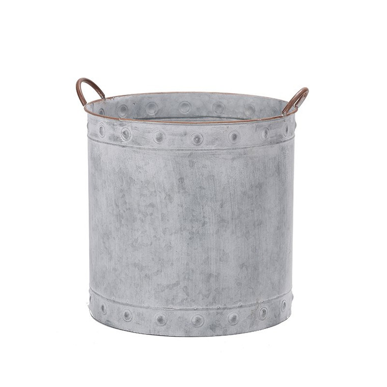 Medium Round Metal Planter W/Handle CT2326 By DW Silks