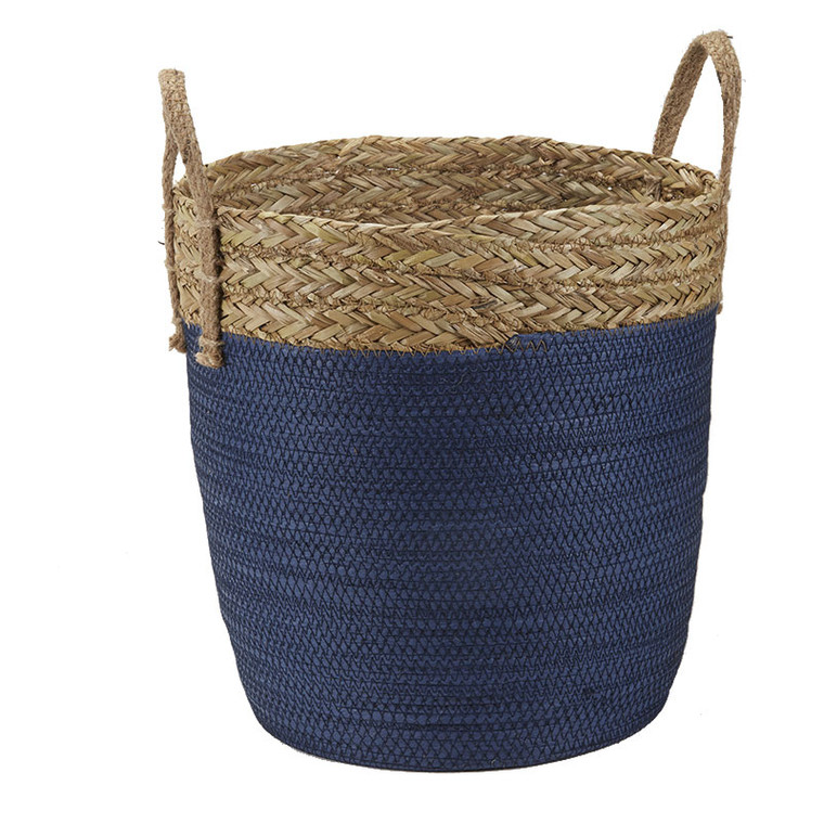 Large Blue/Rattan Basket With Handles CT2678 By DW Silks