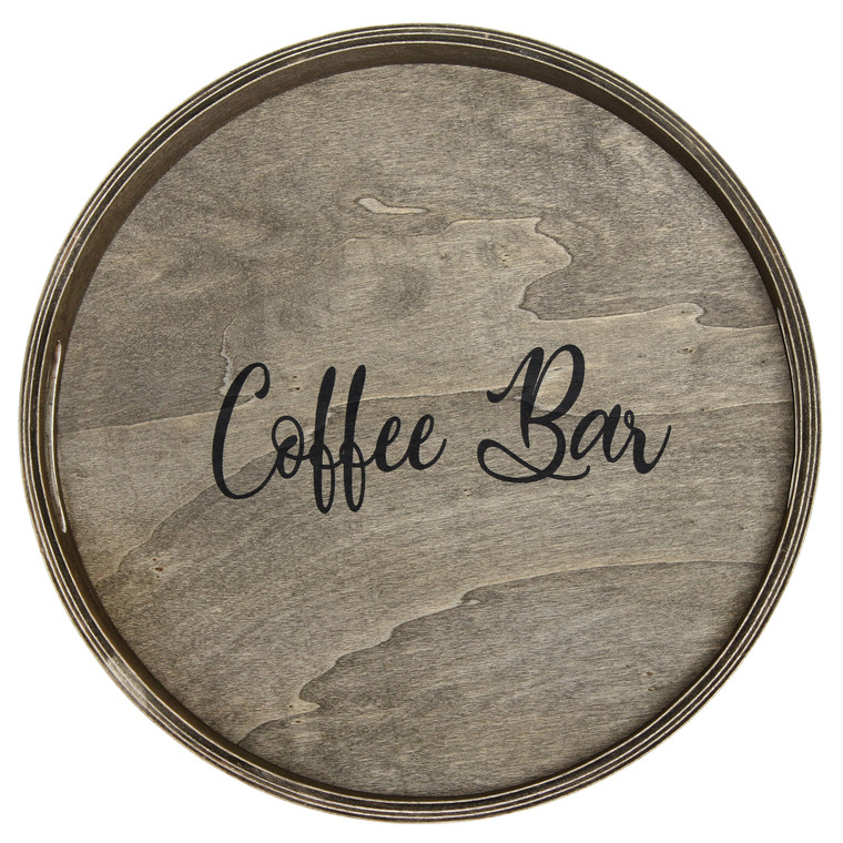 Elegant Designs Decorative 13.75" Round Wood Serving Tray With Handles, "Coffee Bar" HG2013-RGC