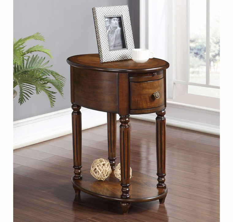 Homeroots Antiqued Burnished Walnut Oval Wooden End Table 400985