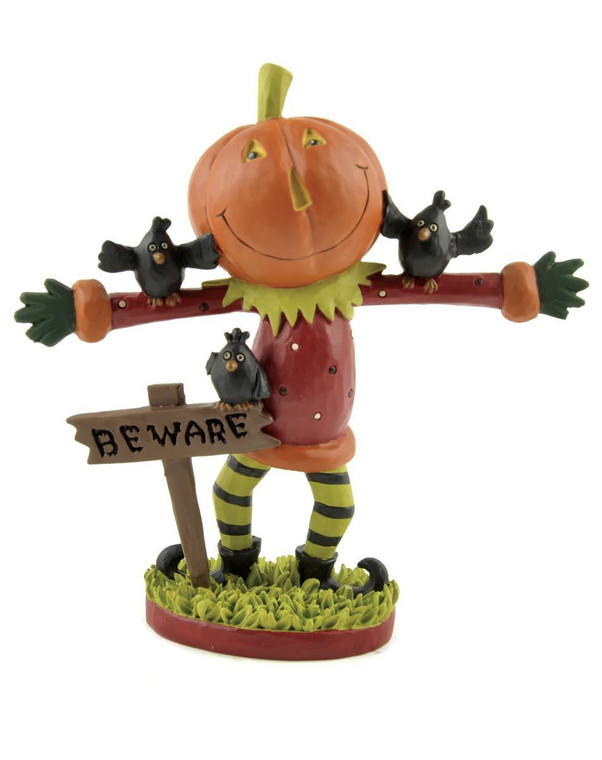 146-88826 Pumpkin Man With Beware Sign / Crows - Pack of 4