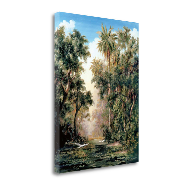 Homeroots 24" Tropical Green River Print On Gallery Wrap Canvas Wall Art 440399