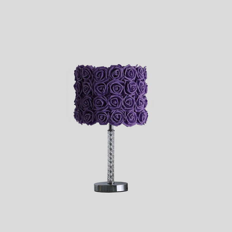 Homeroots 18" Lavender Roses Acrylic And Metal Table Lamp 468748
