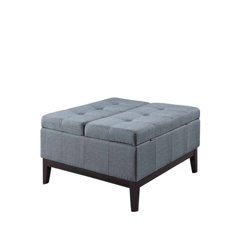 Homeroots 36" Slate Blue And Black Ottoman With Hidden Storage 469003