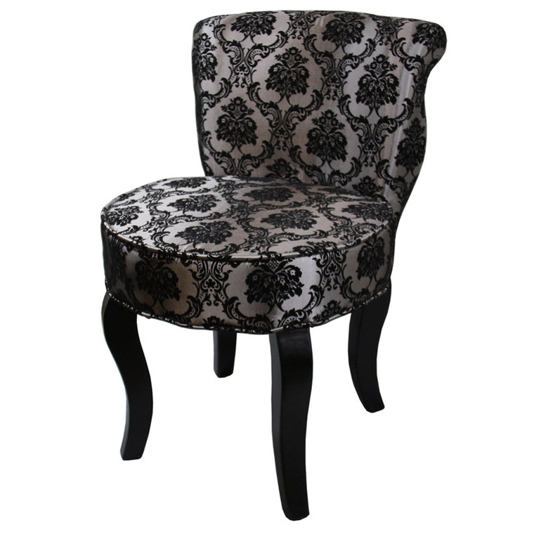 Homeroots Modern Wooden Chair With Patterned Gray And Black Design 470308
