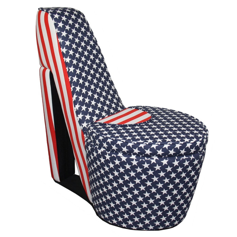 Homeroots Red White And Blue Patriotic Print 1 High Heel Shoe Storage Chair 470310