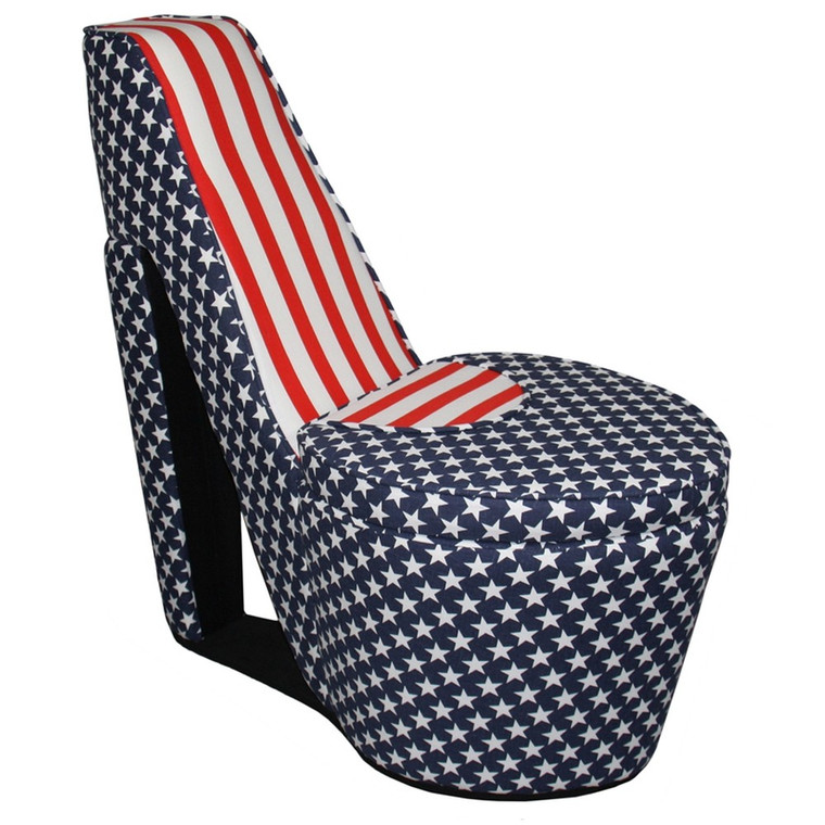 Homeroots Red White And Blue Patriotic Print 2 High Heel Shoe Storage Chair 470311