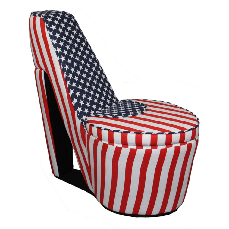 Homeroots Red White And Blue Patriotic Print 5 High Heel Shoe Storage Chair 470314