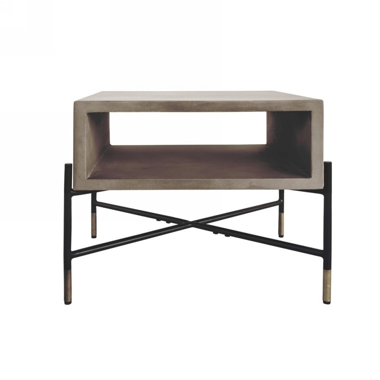 Homeroots Gray Concrete And Black Metal Open Industrial End Table 473140