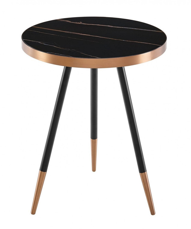 Homeroots Stylish Black Ceramic And Rose Gold Side Or End Table 473148