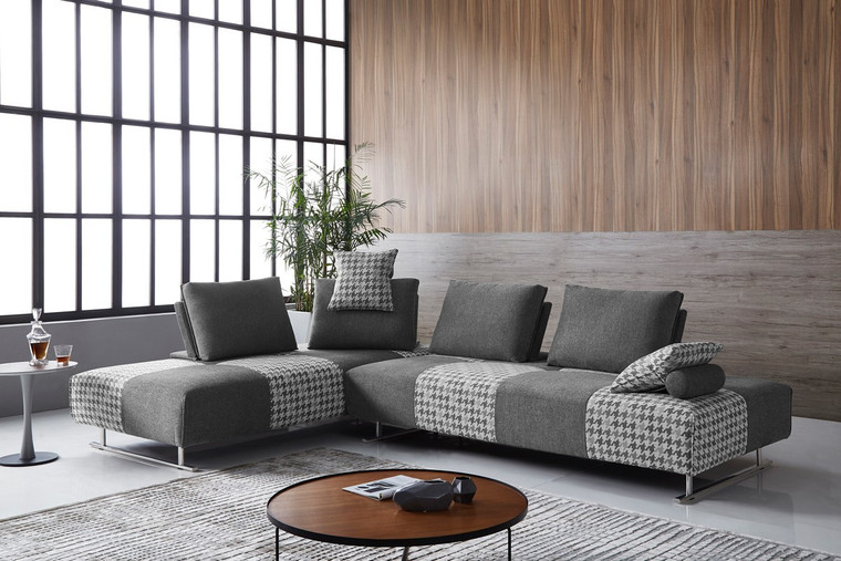 Homeroots Shades Of Gray Houndstooth Fabric Modular Sectional Sofa Bed 473569