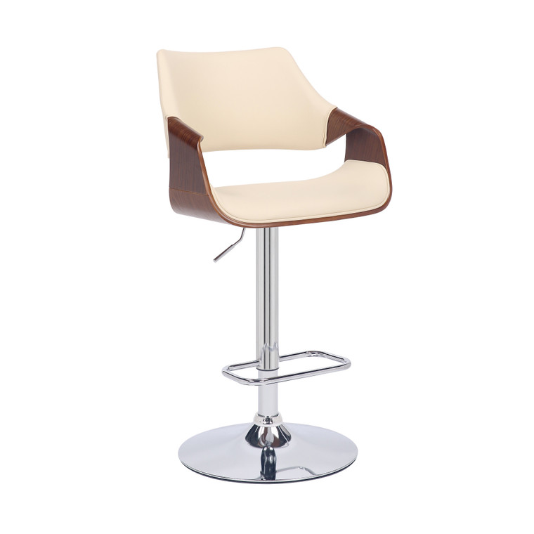 Homeroots Cream Faux Leather And Walnut Wood And Chrome Swivel Adjustable Bar Stool 476848