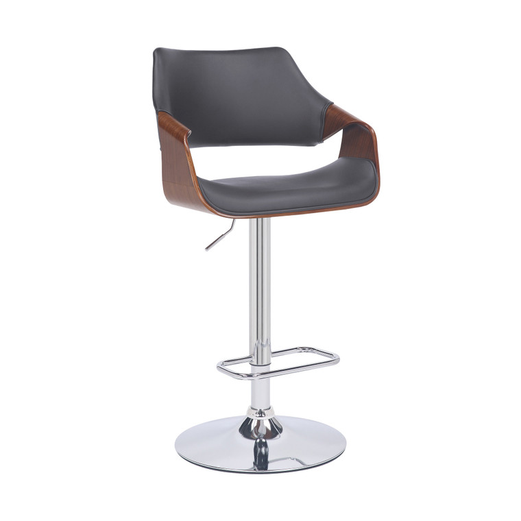 Homeroots Grey Faux Leather And Walnut Wood And Chrome Swivel Adjustable Bar Stool 476849