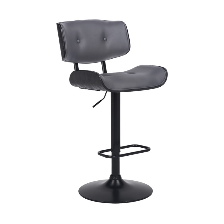Homeroots Adjustable Gray Tufted Faux Leather And Black Wood Swivel Barstool. 476852