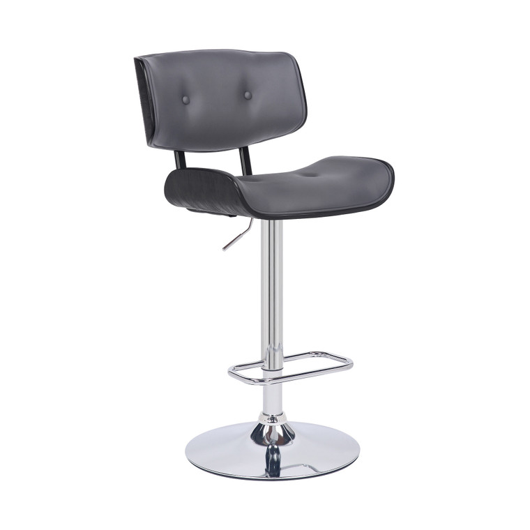 Homeroots Adjustable Gray Tufted Faux Leather Black And Chrome Swivel Barstool. 476853