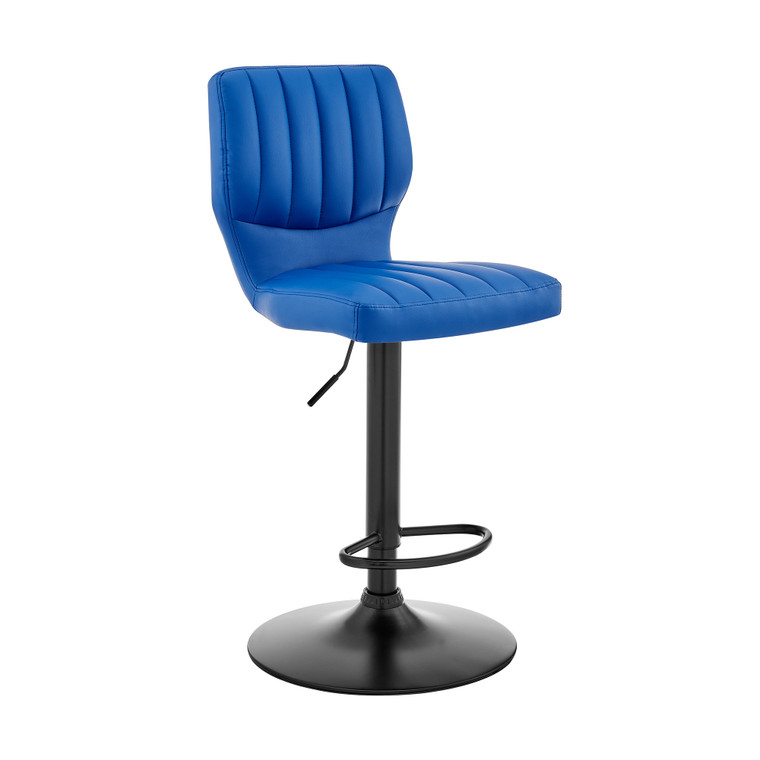 Homeroots Blue Faux Leather Textured Adjustable Bar Stool 476896
