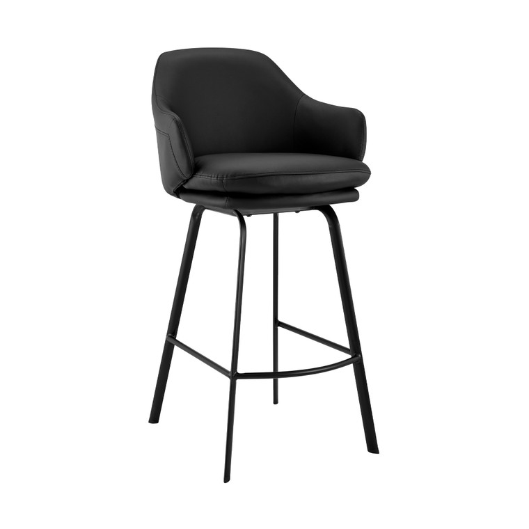 Homeroots 26" Black Faux Leather And Black Metal Swivel Counter Stool 476903