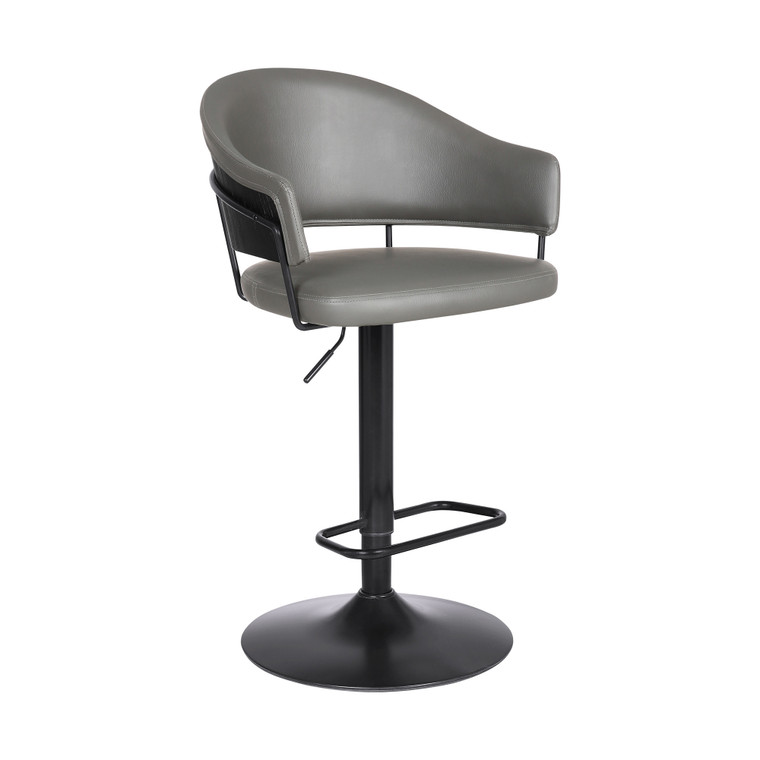 Homeroots Adjustable Grey Faux Leather Black Wood And Metal Bar Stool 477052