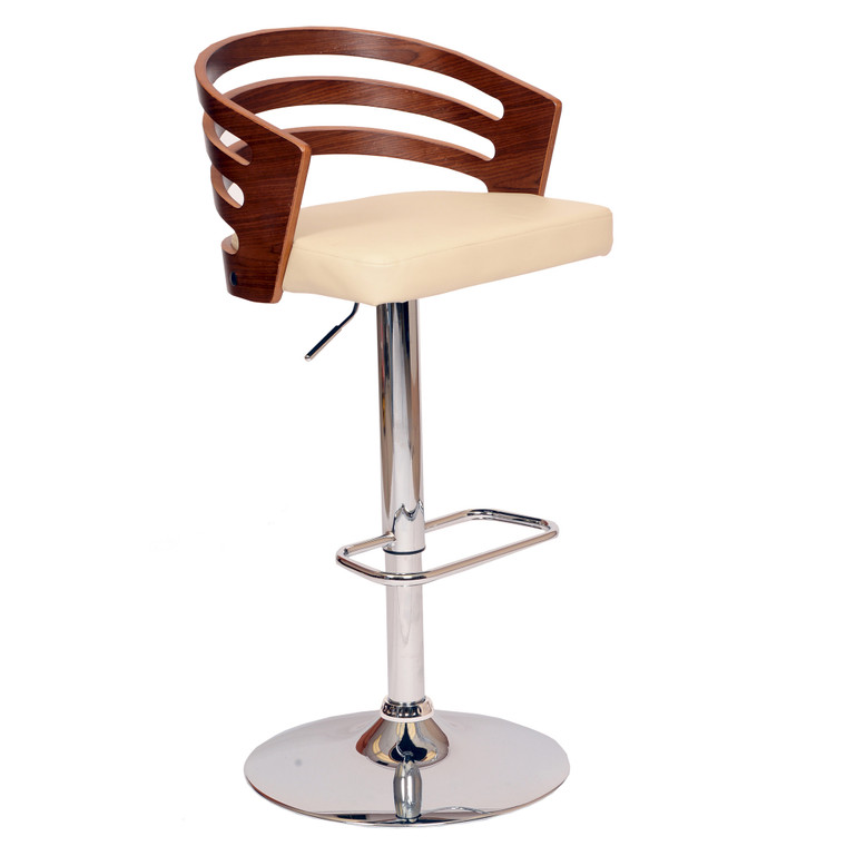 Homeroots Cream Faux Leather Walnut And Chrome Adjustable Swivel Bar Stool 477067