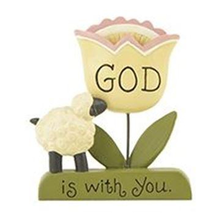 1511-10119 God Is With You Sheep / Flower On Base - Pack of 6