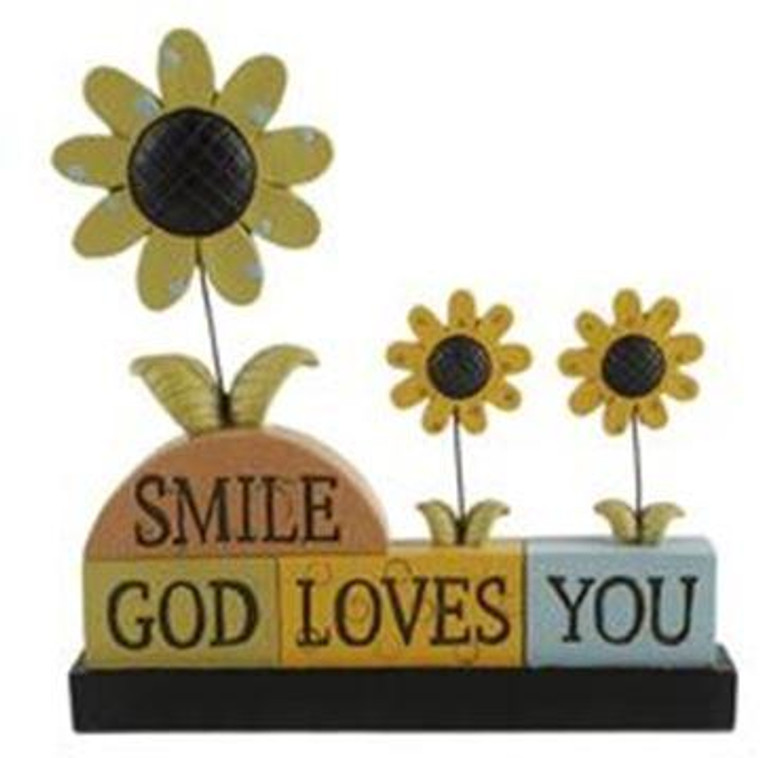 1511-10277 Smile God Loves You Blocks With Sunflower - Pack of 4