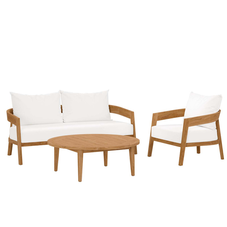 Brisbane 3-Piece Teak Wood Outdoor Patio Outdoor Patio Set - Natural White EEI-5834-NAT-WHI By Modway Furniture