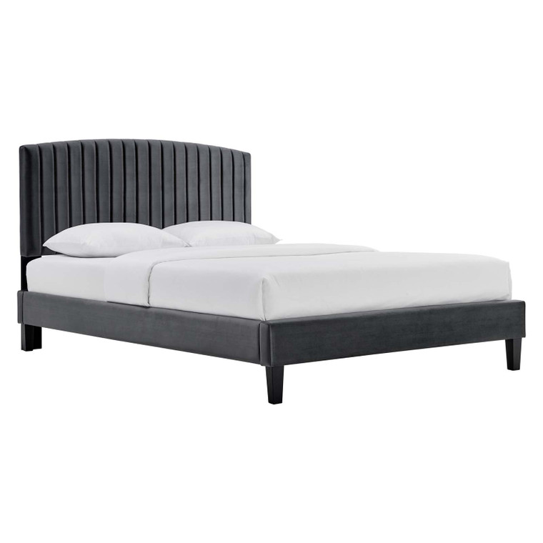 Alessi Performance Velvet Queen Platform Bed - Charcoal MOD-6283-CHA By Modway Furniture