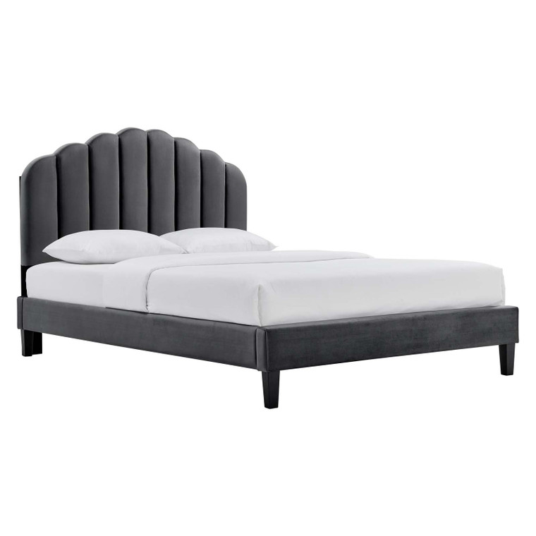 Daisy Performance Velvet Queen Platform Bed - Charcoal MOD-6287-CHA By Modway Furniture