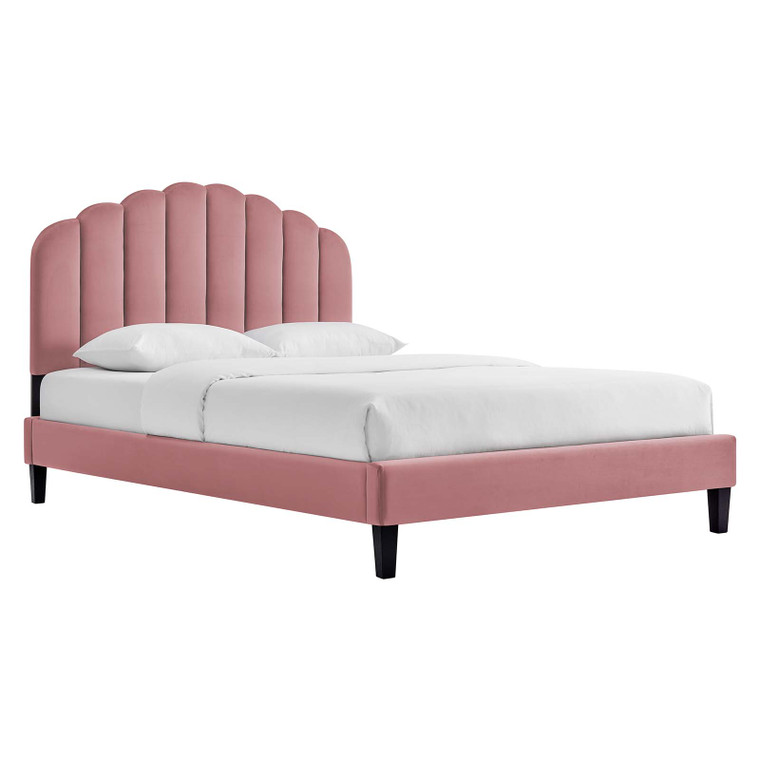 Daisy Performance Velvet Queen Platform Bed - Dusty Rose MOD-6287-DUS By Modway Furniture